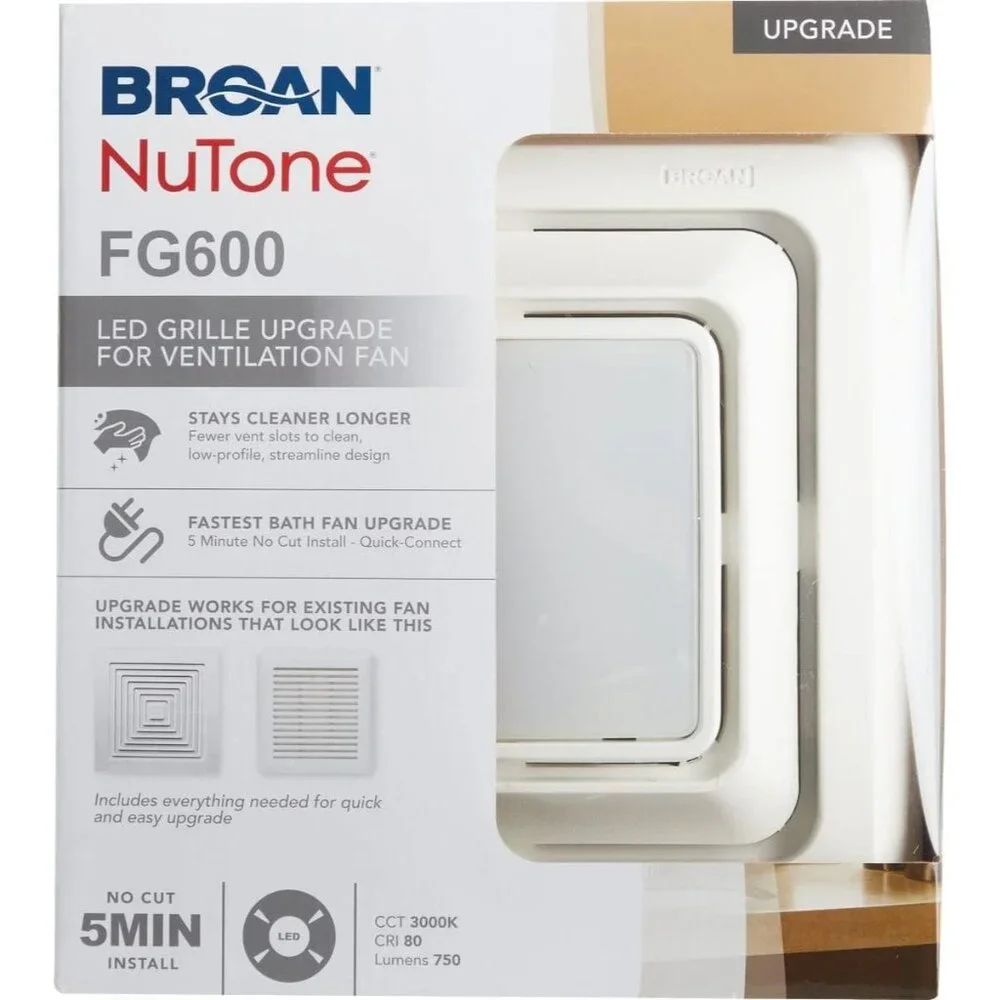 Broan Nutone FG600 Bathroom Exhaust Fan Grille Cover with LED Light in White
